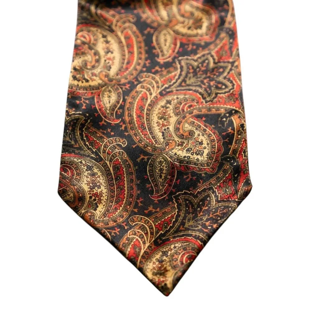 Mens Paisley Ascot Cravat Black Gold Red Formal Wedding Necktie Scarf Classic